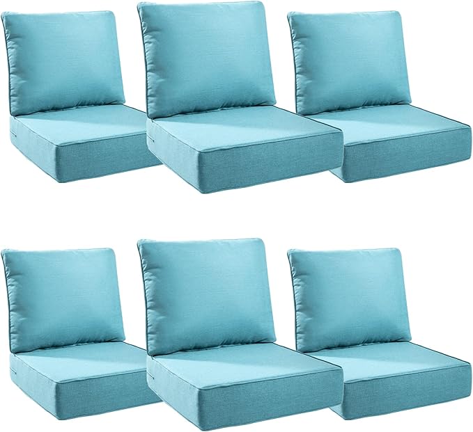 6" Thick Outdoor Cushions 24x24x6, 6-Set Deep Seat Patio Cushions by Pugire