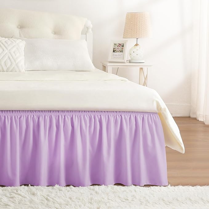 RIMELA Lilac Bed Skirt Full Size 15 Inch Drop, Elastic Bed Skirting by RIMELABedSkirt