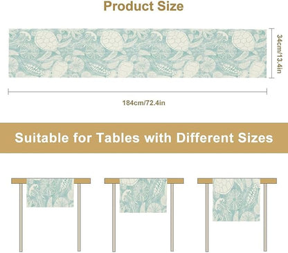 Marine Sea Turtle Table Runner, Ocean Beach Coral Starfish Seashell Table Runner - Image 6