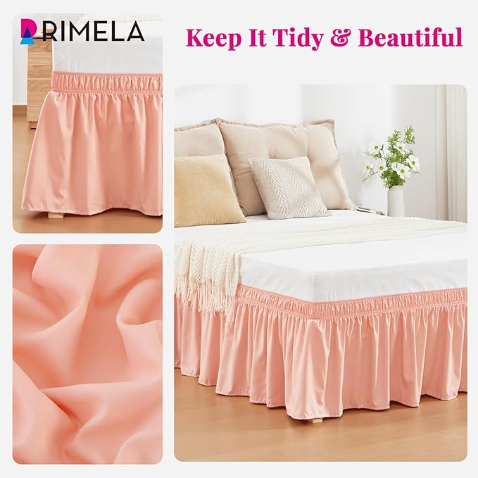 RIMELA Peachy Coral Bed Skirt King Size 15 Inch Drop, Elastic Bed Skirting - Image 7