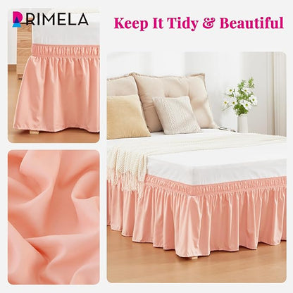 RIMELA Peachy Coral Bed Skirt King Size 15 Inch Drop, Elastic Bed Skirting - Image 7