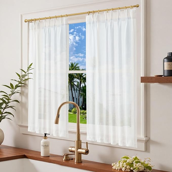 jinchan Pinch Pleated Linen Blend Curtains 54 Inch 2 Panels Light Filtering - Image 2