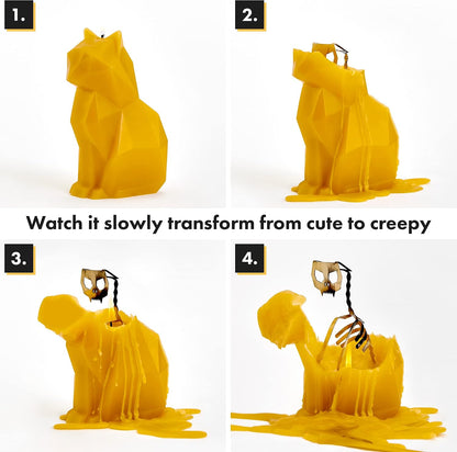 PyroPet Kisa Cat Candle (Mustard Yellow) - The Original Cat Candle with Metallic Skeleton | Halloween Decor | Unique Gift for Cat Lovers | 20-Hr Burn Time | Dimensions: 6.7x2.9x4.5 in
