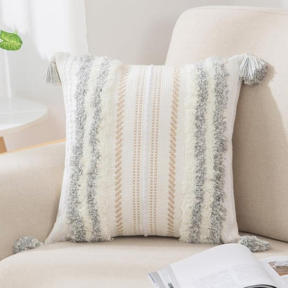 decorUhome Decorative Boho Throw Pillow Cover 18x18, Accent Neutral Textured by decorUhome