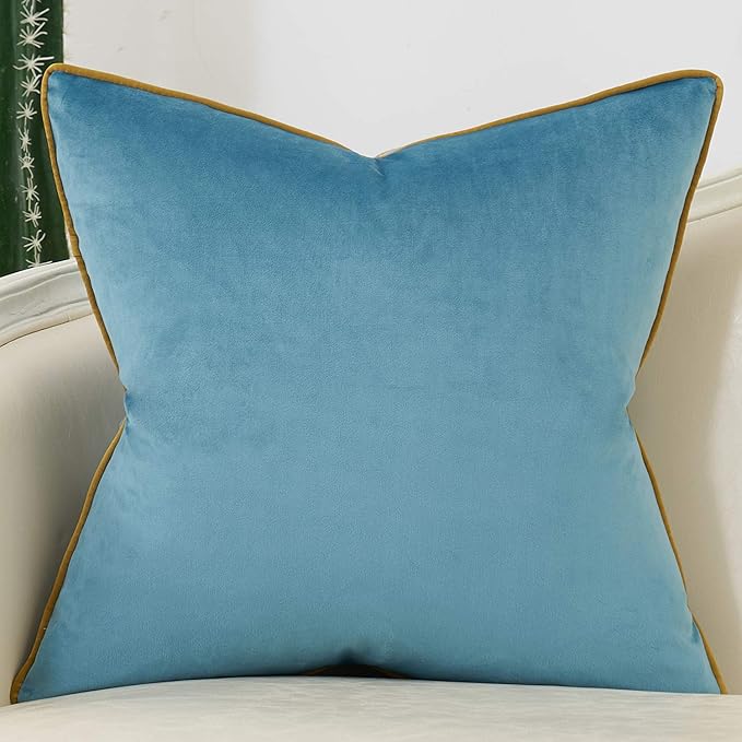 Avigers 20 x 20 Inch Grey Blue Gold Striped Geometric Lines Embroidery Velvet - Image 2