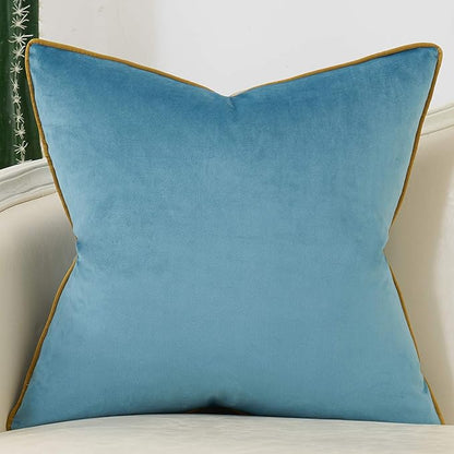 Avigers 20 x 20 Inch Grey Blue Gold Striped Geometric Lines Embroidery Velvet - Image 2