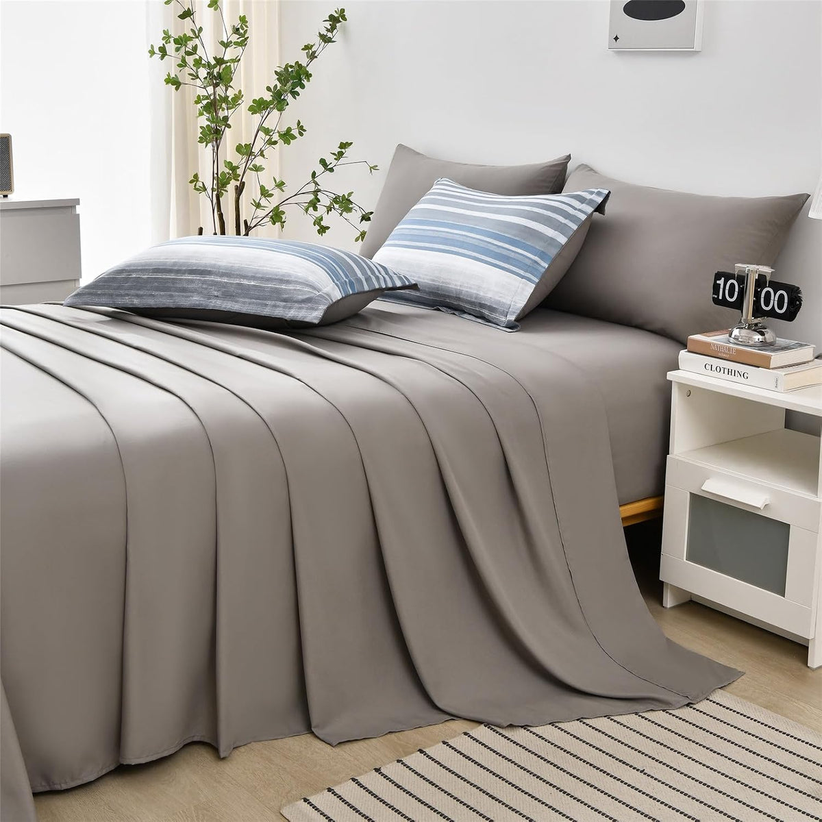 kakijumn striped comforter set full size, 7 piece, side view