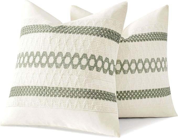 MIULEE Set of 2 Sage Green Boho Decorative Pillow Covers 16x16 Inch Farmhouse - Image 8