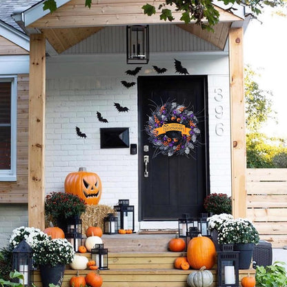 22 Inch Halloween Glitter Pumpkin Spider Wreath for Front Door