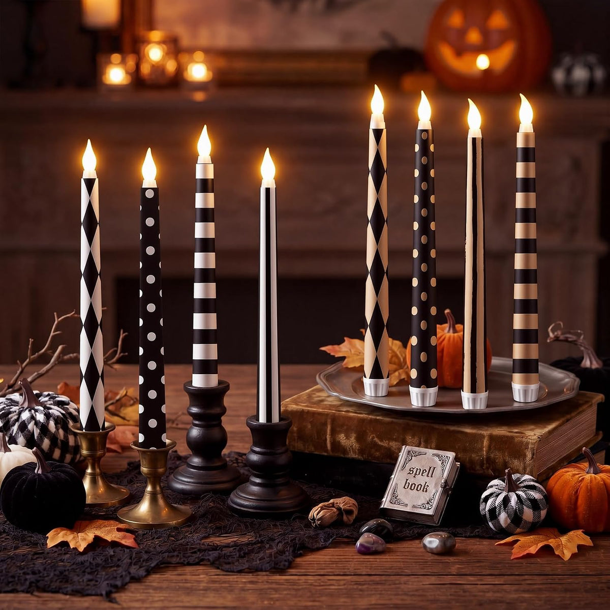 Lounsweer 8 Pcs Halloween Flameless Taper Candles, 10.91 in LED Home Decor