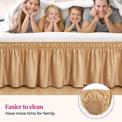 RIMELA Bed Skirt Queen Size Champagne Gold 15 Inch Drop, Wrap Around Elastic - Image 8