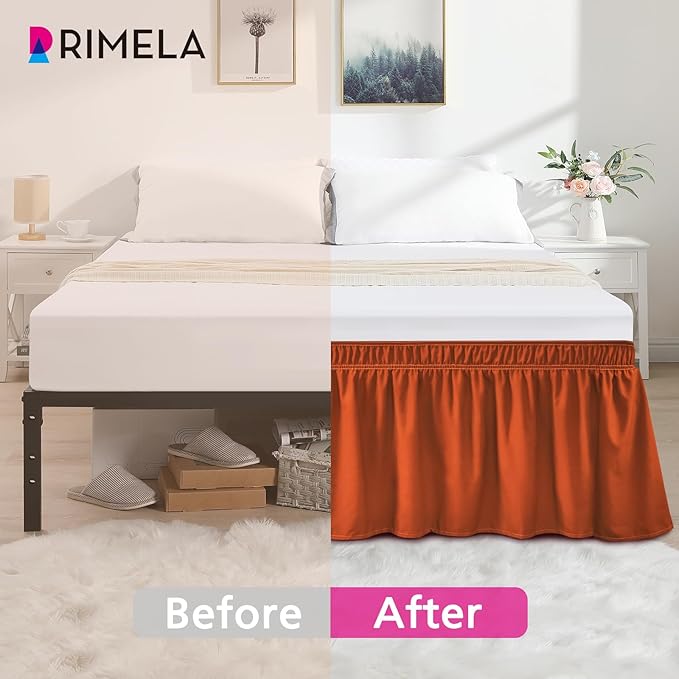 RIMELA Orange Yellow Bed Skirt Queen 15 Inch Drop, Elastic Bed Skirts Queen - Image 3
