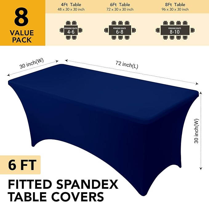 8-Pack Premium Navy Blue Spandex Tablecloths - Image 6