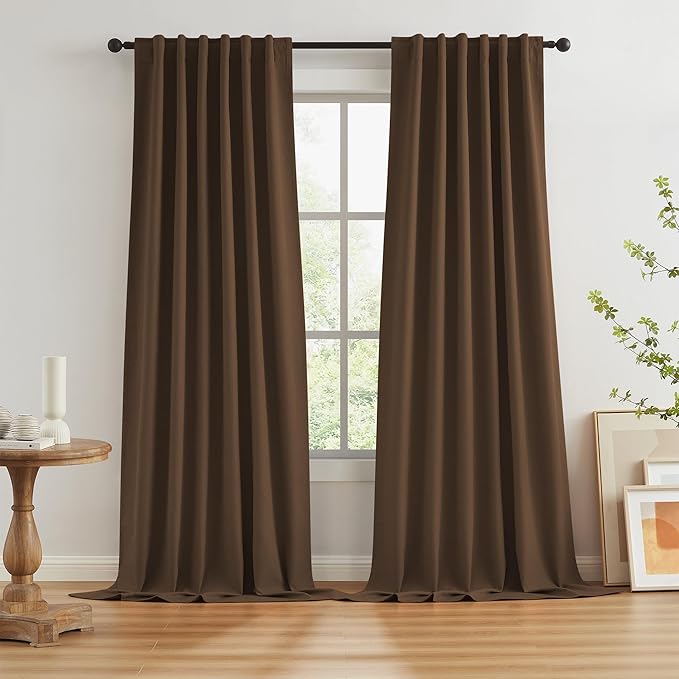 KEQIAOSUOCAI Brown Linen Textured Blackout Curtains 132 Inches Long by KEQIAOSUOCAI