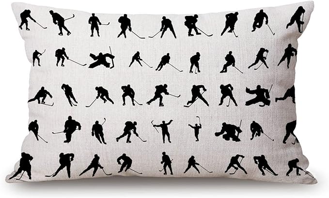 Solekla Silhouettes Hockey Players Pillow Cover Farmhouse Sport ice Skating Man by Solekla
