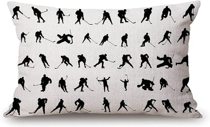 Solekla Silhouettes Hockey Players Pillow Cover Farmhouse Sport ice Skating Man by Solekla