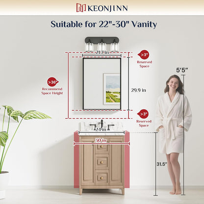 keonjinn 22 x 30 inch brushed nickel bathroom showing dimensions