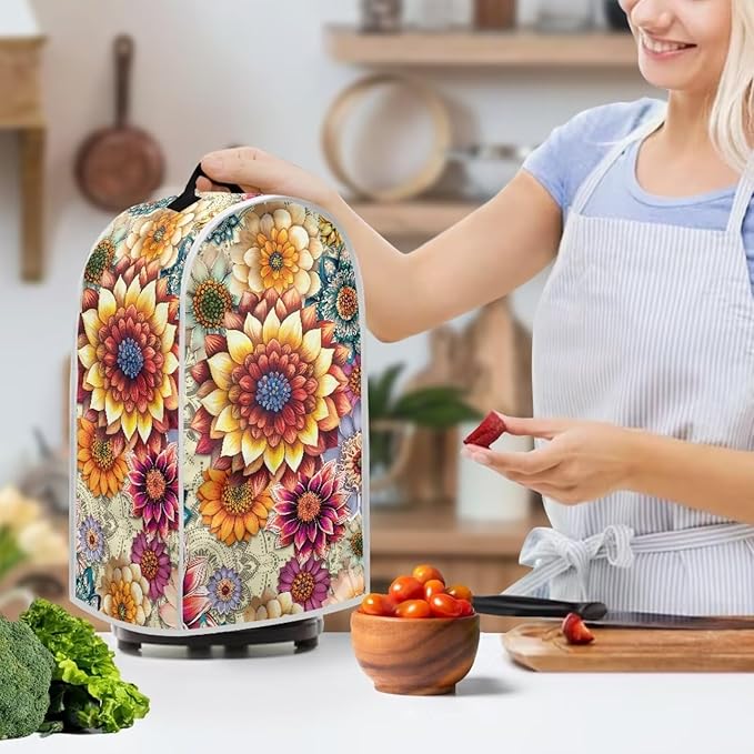Bright Floral Blender Cover Toaster Cover Boho Mandala Floral 4 Slice Coffee - Image 2