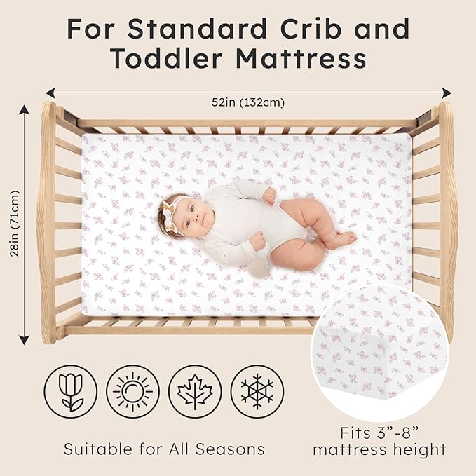 Baby Crib Sheets for Boys Girls Neutral, 2 Pack Crib Mattress Sheet for - Image 2