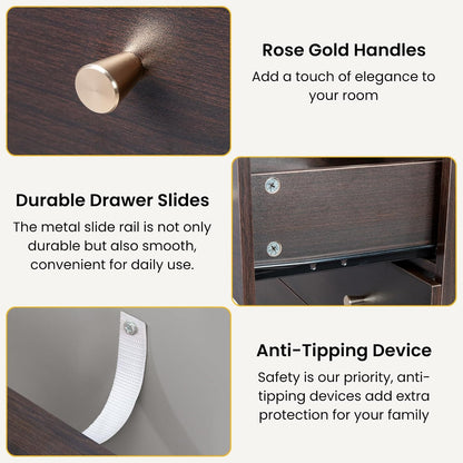 karl home brown 5 drawer dresser, rose gold, package contents