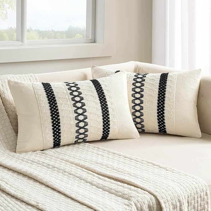 MIULEE Set of 2 Black Boho Decorative Lumbar Pillow Covers 12x20 Inch Farmhouse by MIULEE