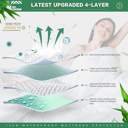 Unilibra Cal King Size Waterproof Mattress Pad Rayon Made from Bamboo, Quilted - Image 3