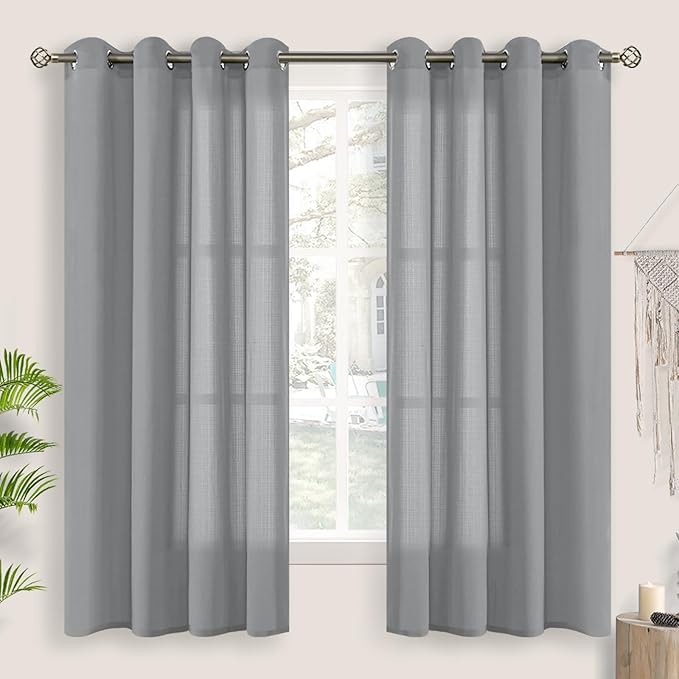 BGment Grey Sheer 63 Inch Curtains 2 Panel Set, Natural Linen Grommet Light by BGment