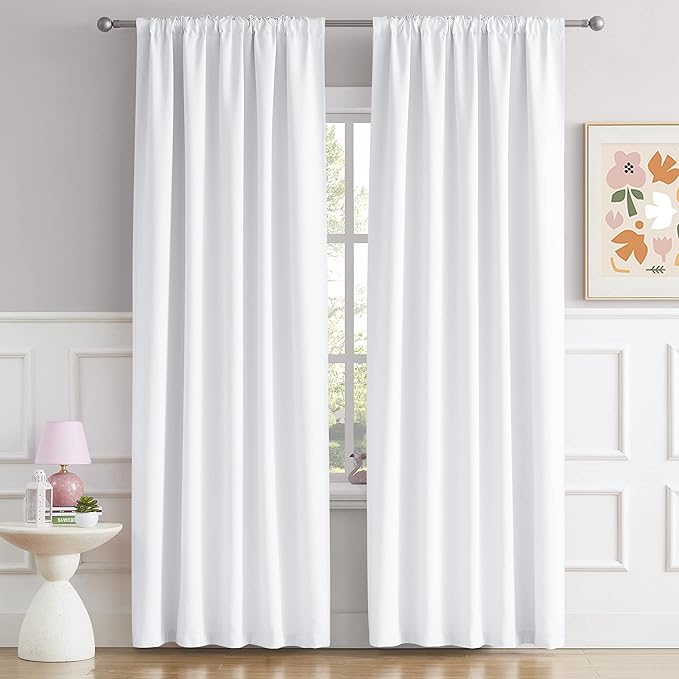 Pure White Curtains 96 Inches Long, Thermal Insulated Window Treatment Panels - Image 2