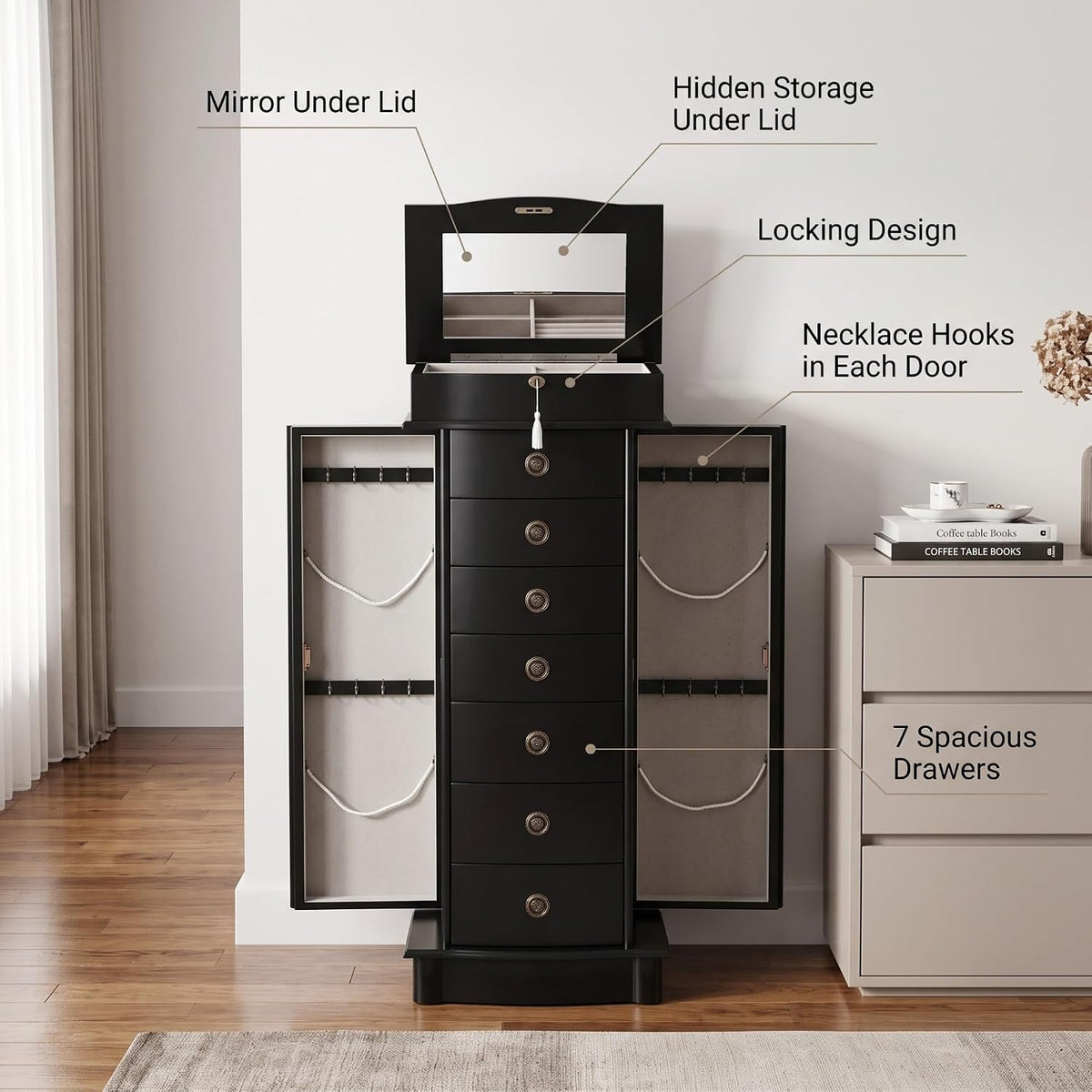 hives and honey nora jewelry armoire cabinet with showing dimensions