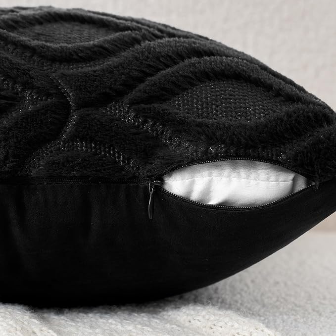 MIULEE Black Throw Pillow Covers 20x20 Inch, Soft Winter Plush Faux Wool Couch - Image 4