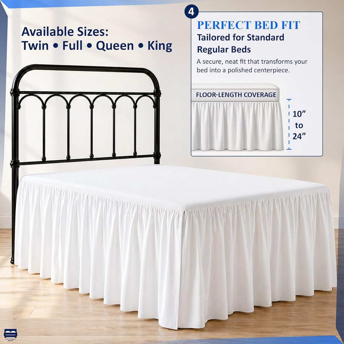 ruffled bed skirt full size 18 inch drop showing dimensions