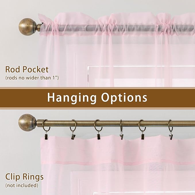 Pink Sheer Curtains 63 Inch Length, Privacy Semi Sheer Curtains - Image 6