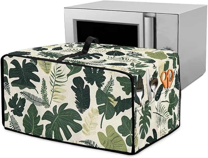 Monstera Palm Leaf Print Microwave Oven Dust Cover Foldable Microwave Toaster by HwzdsyxlCreativeHomeDecor