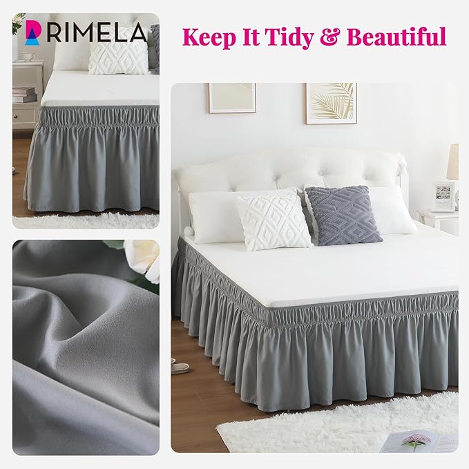 RIMELA Grey Bed Skirt Full Size 18 Inch Drop, Elastic Bed Skirting - Image 3