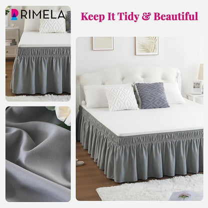 RIMELA Grey Queen Bed Skirt 18 Inch Drop, Elastic Bed Skirts Queen Size Dust - Image 3