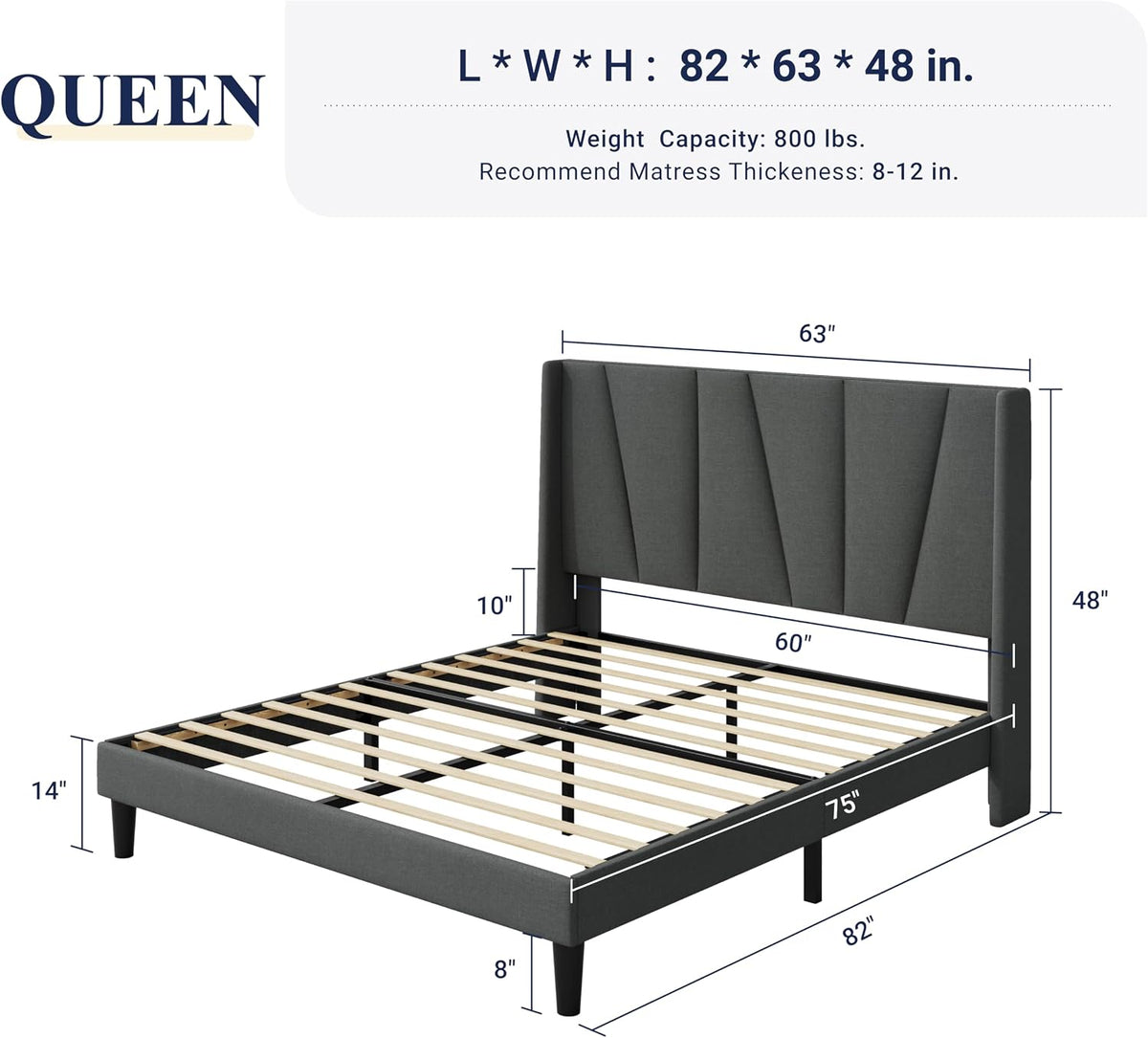 allewie queen size platform bed frame with upholstered shown in use