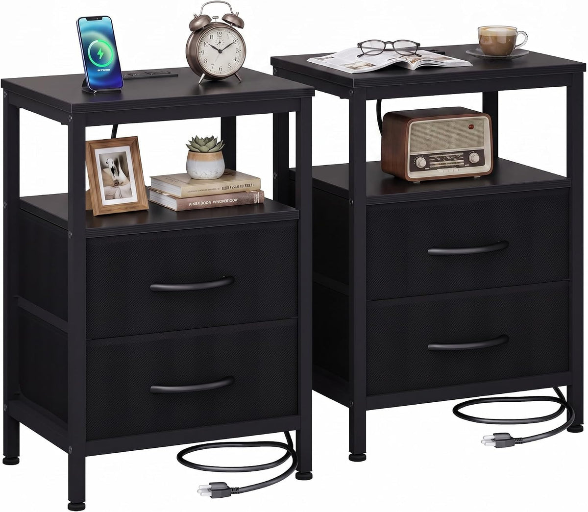 dumos night stand set 2 with charging station shown in use
