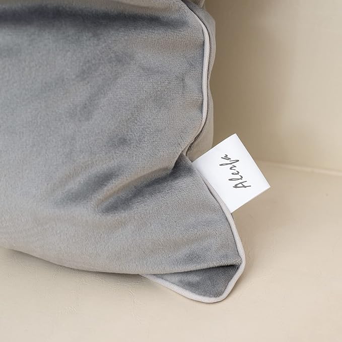 Alerfa 12 x 20 Inch Gray Silver Leather Patchwork Velvet & Polyester Cushion - Image 7