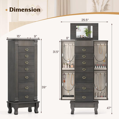 giantex standing jewelry cabinet, 7 drawers, flip mirror on a desk or shelf