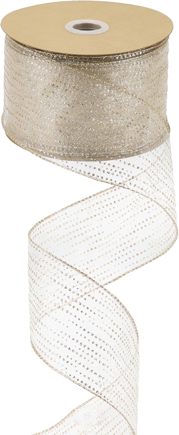 MEEDEE Champagne Gold Wired Ribbon 2.5 Inch Horizontal Stripes Glitter Polka by MEEDEE
