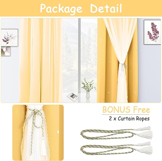 Kinryb Blackout Curtains for Girl Bedroom/Living Room/Classroom, Sheer Overlay - Image 7