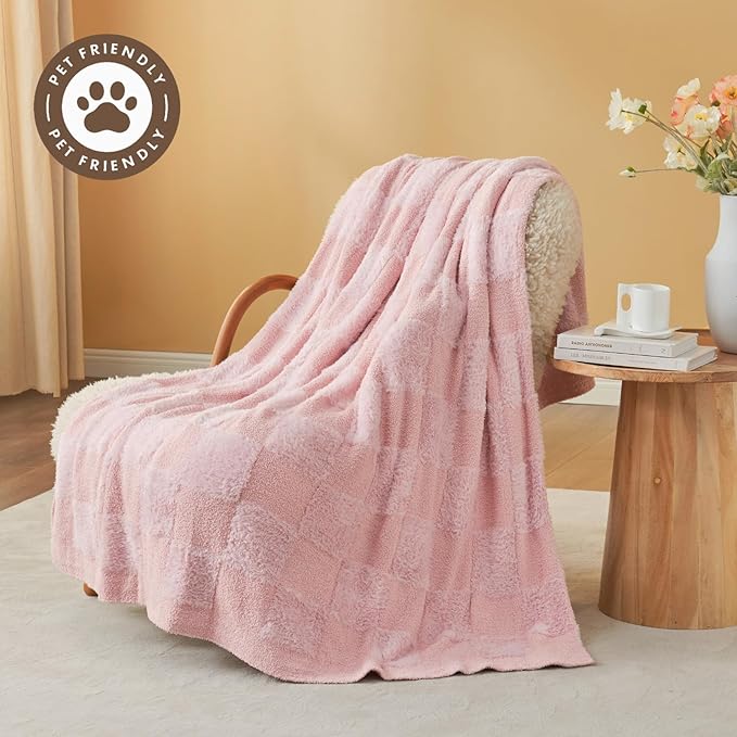 Snuggle Sac Checkered Throw Blanket, Fluffy Faux Fur Knitted - Image 7