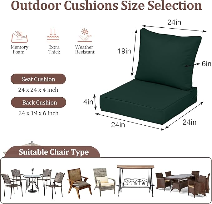 Outdoor Deep Seat Cushions for Patio Furniture Set of 2, Waterproof Outdoor - Image 2