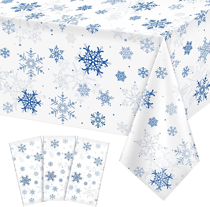 3 Pieces Snowflake Christmas Party Tablecloth Decorations, Plastic White by JectivsPartyDecorations