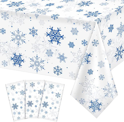 3 Pieces Snowflake Christmas Party Tablecloth Decorations, Plastic White by JectivsPartyDecorations