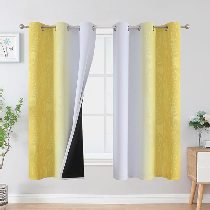 Estelar Textiler Yellow and Greyish White Blackout Curtains by ESTELARTEXTILER