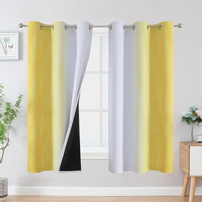 Estelar Textiler Yellow and Greyish White Blackout Curtains by ESTELARTEXTILER