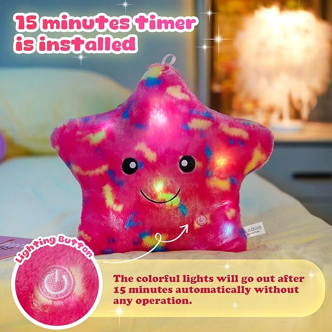 WEWILL 13'' Pink Light up Twinkle Star Glowing LED Night Light Plush Toy - Image 3