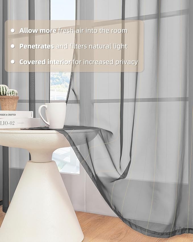 Foil Stripe Grey Sheer Curtains 84 inches Length 2 Panels - Image 3
