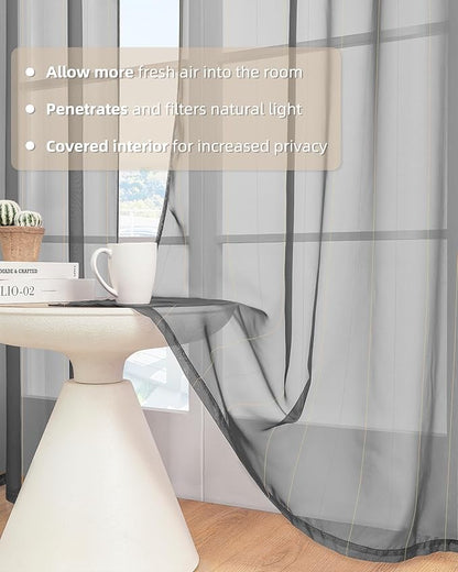 Foil Stripe Grey Sheer Curtains 84 inches Length 2 Panels - Image 3